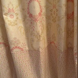 Carousel Designs blush pink and green tie-top blackout lined drapes 41 by 84